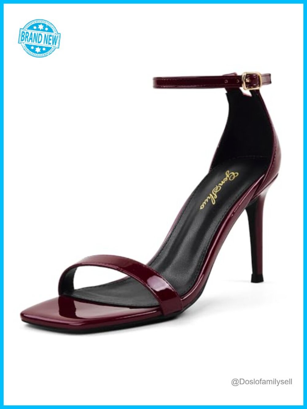 Faux Leather Stiletto Heeled Sandals Square Toe Ankle Strap Dressy